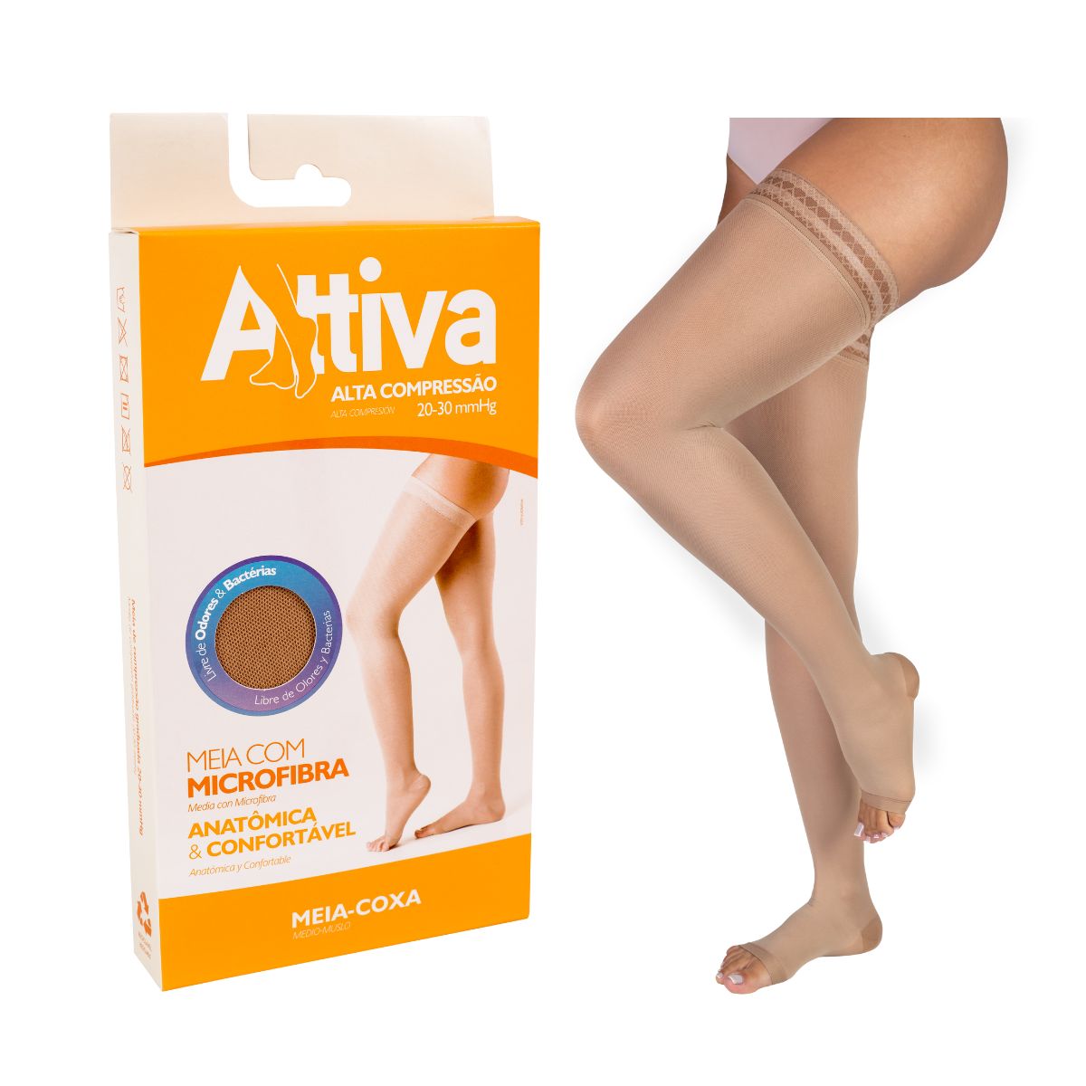 Meia Coxa 7/8 Preventiva Alta Compessão 20-30 Sigvaris Attiva Sem Ponteira
